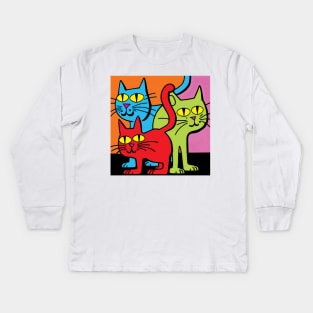 Quirky Colourful Cats Kids Long Sleeve T-Shirt